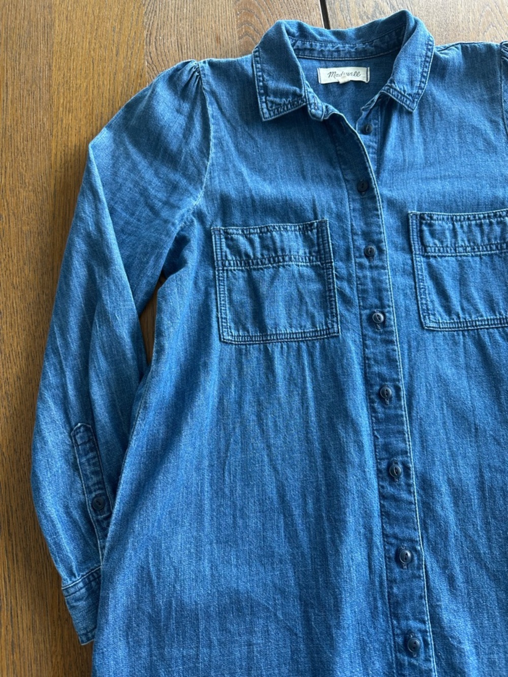 Madewell Denim Puff-Sleeve Shirt Dress Blue Casual in Harris Wash Women’s Size S - Picture 4 of 11